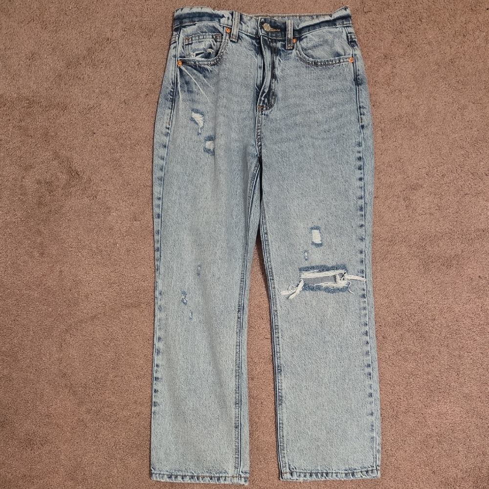 Sneak Peek Light Blue Distressed Straight Leg Jeans